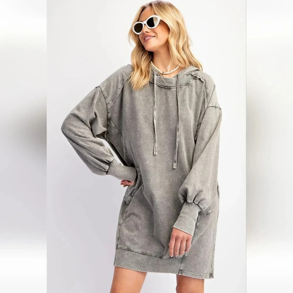 New Easel Mineral Washed Hoodie Pullover Dress - Picture 7 of 7